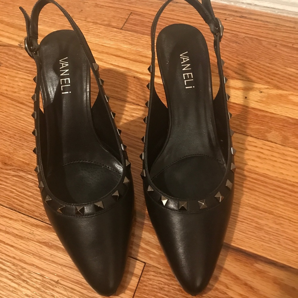 Studded shoes with about 2 1/2 inch heel